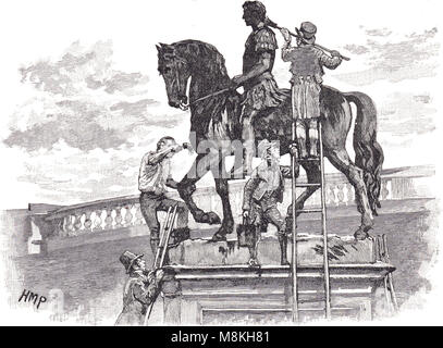 La statua equestre di re Guglielmo III, verniciata di nero dai repubblicani irlandesi, Dublino, Irlanda, novembre 1805, Foto Stock