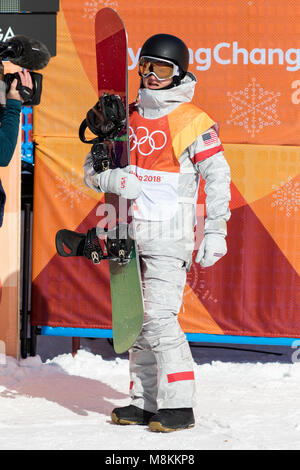 Kelly Clark (USA) in competizione nel Signore di Snowboard Halfpipe presso i Giochi Olimpici Invernali PyeongChang 2018 Foto Stock