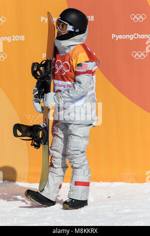 Kelly Clark (USA) in competizione nel Signore di Snowboard Halfpipe finals presso i Giochi Olimpici Invernali PyeongChang 2018 Foto Stock