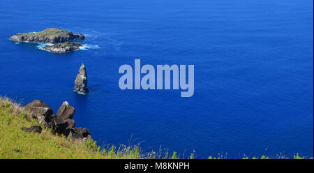 Motu Nui, Motu Iti e Motu UAE UAE di isolotti di origine vulcanica di Rapa Nui (l'isola di pasqua) Foto Stock