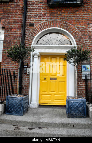 Colorati porte anteriori di una fila di case georgiane di Dublino in Irlanda meridionale Foto Stock