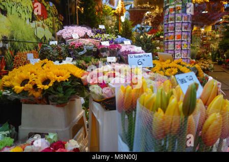 Dic 20, 2017 - Fiori e semi in vendita al Bloemenmarkt, il mercato dei fiori di Amsterdam, Olanda Foto Stock