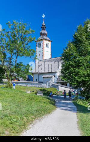 San Giovanni Battista è la Chiesa, il Parco Nazionale del Triglav, Ribčev Laz, Alta Carniola, Slovenia, Europa Foto Stock