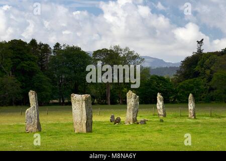 Nether Largie Neolitico preistoriche pietre permanente allineamento della pietra visto da nord. Kilmartin Valley, Argyll, Scotland, Regno Unito Foto Stock