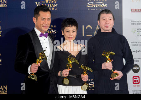 Louis Koo, Sylvia Chang e Feng Antonio frequentando il dodicesimo film Asiatico cerimonia di premiazione al Venetian Hotel il 17 marzo 2018 a Macao (Cina). Foto Stock