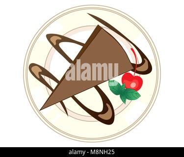 Una illustrazione vettoriale in formato eps formato 10 di un annuncio per una fetta triangolare di dessert al cioccolato con la ciliegia e menta guarnire Illustrazione Vettoriale