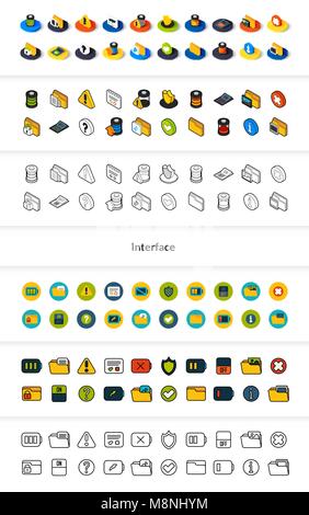 Set di icone in stile differente - isometrica e piatto otline, colorate e le versioni di colore nero Illustrazione Vettoriale