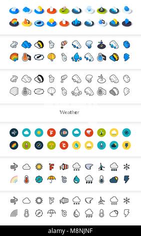 Set di icone in stile differente - isometrica e piatto otline, colorate e le versioni di colore nero Illustrazione Vettoriale
