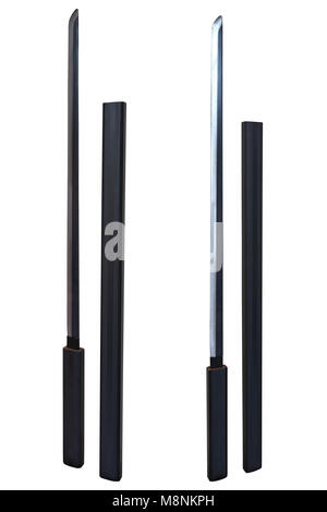 Due angoli di foto di una lama nera katana isolato su bianco con tracciato di ritaglio Foto Stock