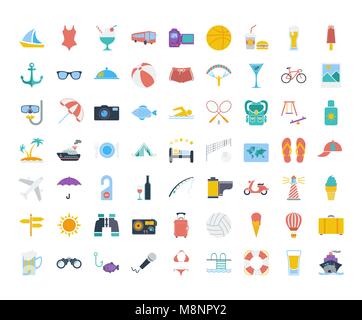 Estate set di icone. Vettore di piana relativi set di icone per il web e applicazioni per dispositivi mobili. Esso può essere utilizzato come - logo, il pittogramma. Illustrazione Vettoriale. Illustrazione Vettoriale