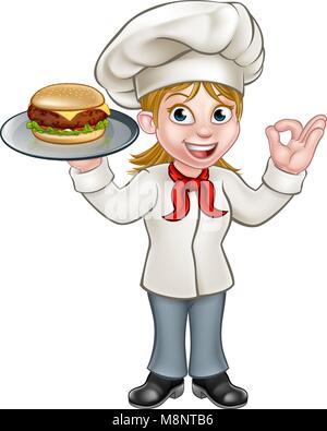 Lo Chef Donna Azienda Burger Illustrazione Vettoriale