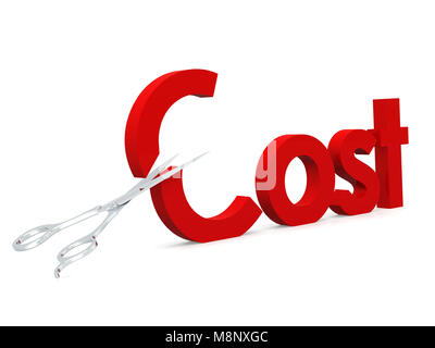 Tagliare i costi con la forbice isolata su bianco, rendering 3D Foto Stock
