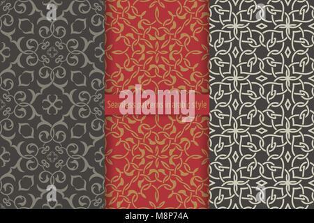 Serie di modelli senza giunture in stile arabo. Sfondi astratti. Texture islamica. Ripetendo le piastrelle con interseca le linee di curvatura. Elemento vettore di gr Illustrazione Vettoriale