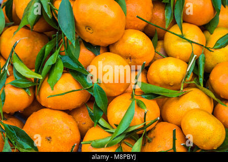Grappolo di mandarini freschi Arance sul mercato Foto Stock