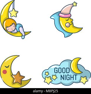 Luna icona impostare, stile cartoon Illustrazione Vettoriale