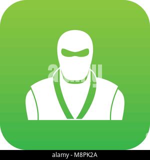 Ninja nella maschera nera icona verde digitale Illustrazione Vettoriale