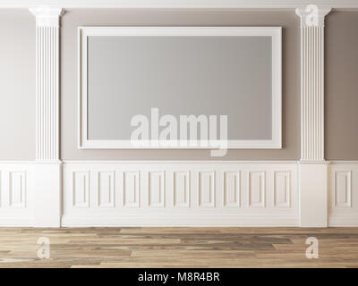Fotogramma vuoto nella camera di luce con colonne classiche. 3D rendering, mock up Foto Stock