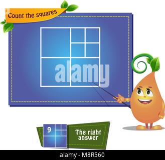 Gioco educativo per i bambini e gli adulti e sviluppo della logica, iq. Compito del conteggio di gioco le piazze Illustrazione Vettoriale