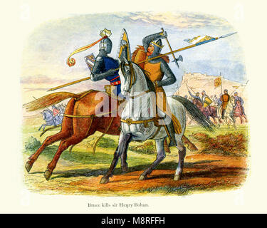 Robert the Bruce uccide il Sir Henry de Bohun nella Battaglia di Bannockburn nel 1314. Henry de Bohun, nipote del Conte di Hereford, stava cavalcando davanti a h Foto Stock