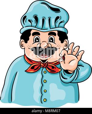 Divertente illustrazione di chef felice con i baffi. Illustrazione Vettoriale