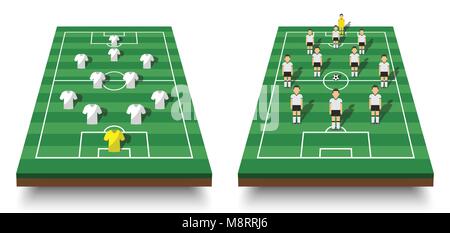 Calcio formazione e tattica . Set di vista in prospettiva di un campo da calcio e i giocatori con maglia bianca su sfondo isolata . Vettore per internation Illustrazione Vettoriale