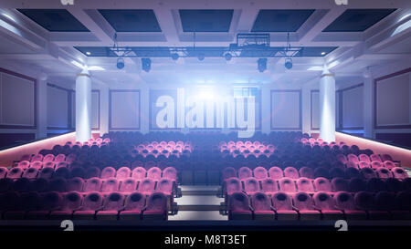 Concert hall del cinema con red nuove sedie. L'interno della sala in vista del cinema dal palco Foto Stock