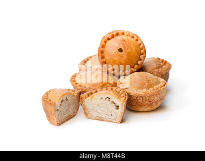 Gruppo di pasticci di carne di maiale isolato su bianco Foto Stock