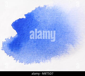 Texture acquerello splash isolati su sfondo bianco, effetti acquerello, spruzzata blu Foto Stock