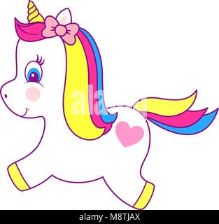 Illustrazione di carino unicorn isolati su sfondo bianco, design per ragazzi e bambini Illustrazione Vettoriale