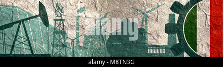 Energia e set di icone. Banner di intestazione con la bandiera dell'Italia Foto Stock