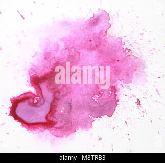 Texture acquerello splash isolati su sfondo bianco, effetti acquerello, spruzzi di rosa Foto Stock