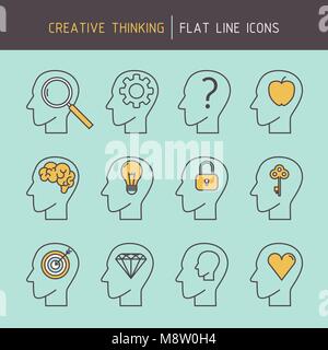Linea piatta il pensiero creativo Illustrazione Vettoriale
