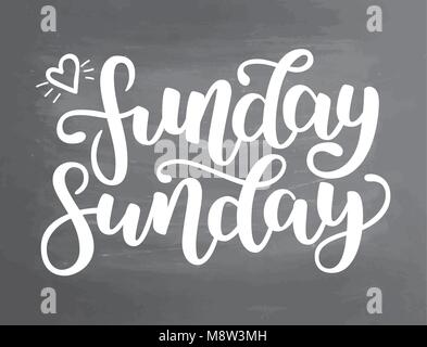 Funday Domenica. Disegnata a mano scritte. Preventivo tipografiche. Disegnata a mano scritte. Bianco disegnati a mano spazzola lettere di inchiostro. Illustrazione di vettore isolato su sfondo lavagna Illustrazione Vettoriale