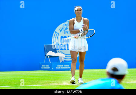 Heather Watson (GB) giocando a Aegon International, Eastbourne 2017 Foto Stock