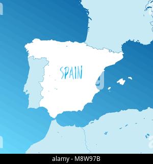Spagna mappa vettoriale. Due tonalità versione Silhouette. Ricchezza di dettagli per i confini, vicini di casa e le isole. Utilizzabile per travel marketing immobiliare e educazione Illustrazione Vettoriale