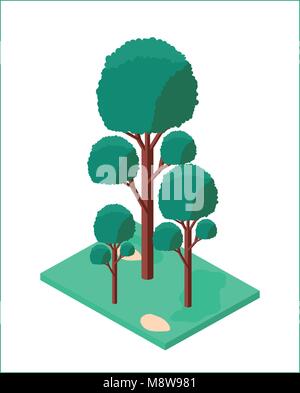 Mini alberi forestali isometrica Icone Illustrazione Vettoriale