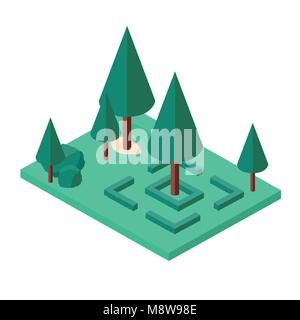 Mini alberi forestali isometrica Icone Illustrazione Vettoriale