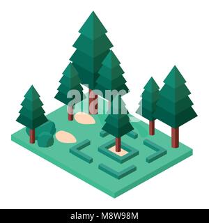 Mini alberi forestali isometrica Icone Illustrazione Vettoriale