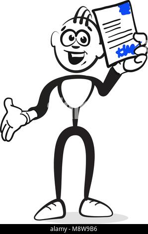 Stickman presenta contratto firmato. Emotivo icona di business per il marketing digitale e stampa. Stickman serie. Illustrazione Vettoriale