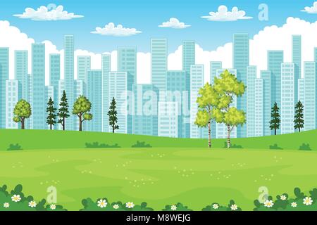 Rual estate cityscape con alberi e fiori Illustrazione Vettoriale