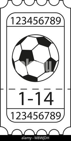 Line art in bianco e nero football soccer icona ticket. Illustrazione Vettoriale