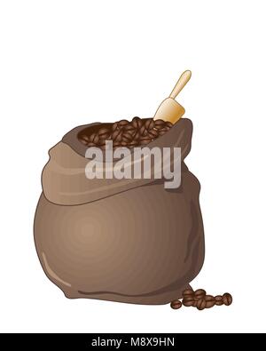 Una illustrazione vettoriale in formato eps 10 formato di un sacco di Hesse di chicchi di caffè con golden scoop su sfondo bianco Illustrazione Vettoriale