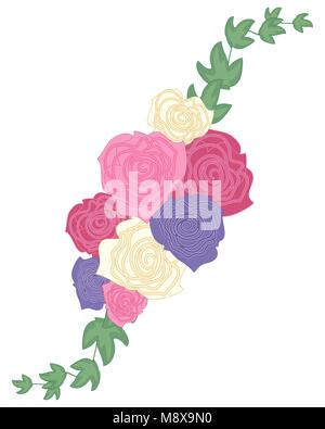 Una illustrazione vettoriale in formato eps 8 formato di un rosa vintage design con fogliame di edera su sfondo bianco Illustrazione Vettoriale