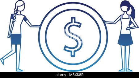 Due giovani donna azienda grande dollaro valuta Moneta Illustrazione Vettoriale