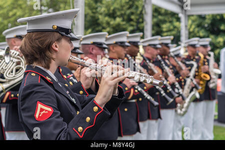 New York, NY, Stati Uniti d'America - 16 giugno 2017. La USMC Band di New Orleans eseguita presso il Parco Freedom in Roosvelt Island Foto Stock