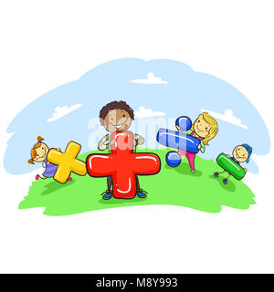 Illustrazione Vettoriale di Stick Kids azienda simbolo matematico Foto Stock