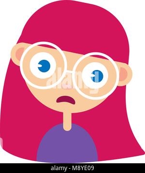 Teen girl faccia, sconvolto, confuso l'espressione del viso, cartoon illustrazioni vettoriali isolati su sfondo bianco. I Capelli rossi ragazza faccia emoji, interessati, c Illustrazione Vettoriale