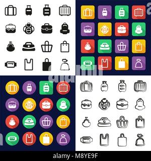 Borsa tutti in una delle icone in Bianco e Nero Color Design piatto Set di Freehand Illustrazione Vettoriale