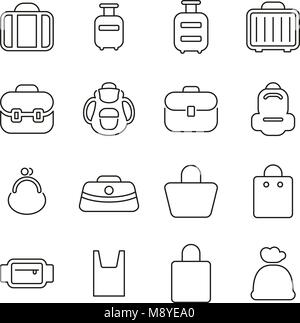 Borsa o borsetta o in caso di icone linea sottile illustrazione vettoriale impostato Illustrazione Vettoriale