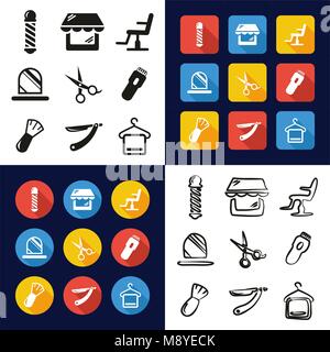 Barbiere tutti in una delle icone in Bianco e Nero Color Design piatto Set di Freehand Illustrazione Vettoriale